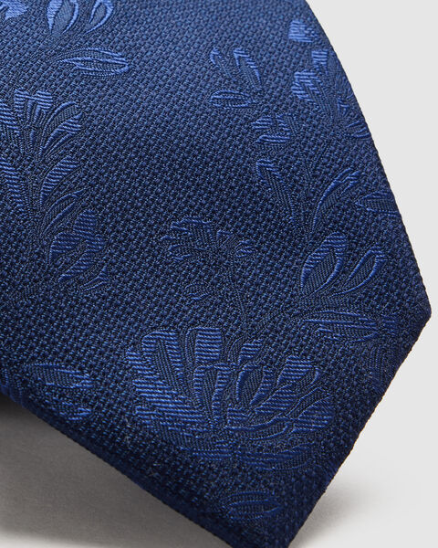 Silk Jacquard Floral Tie, Navy, hi-res